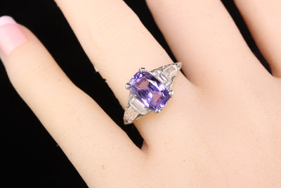 Antique Art Deco Platinum No Heat Purple Sapphire and Diamond Engagement Ring - GIA