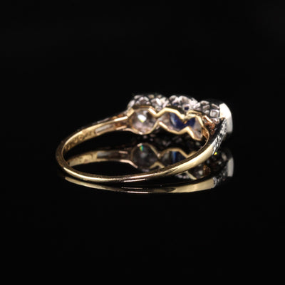 Antique Art Deco 18K Yellow Gold Platinum Diamond Sapphire Three Stone Ring