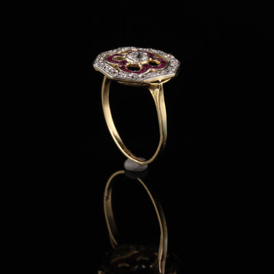 Antique Art Deco 18K Yellow Gold Diamond and Ruby Engagement Ring