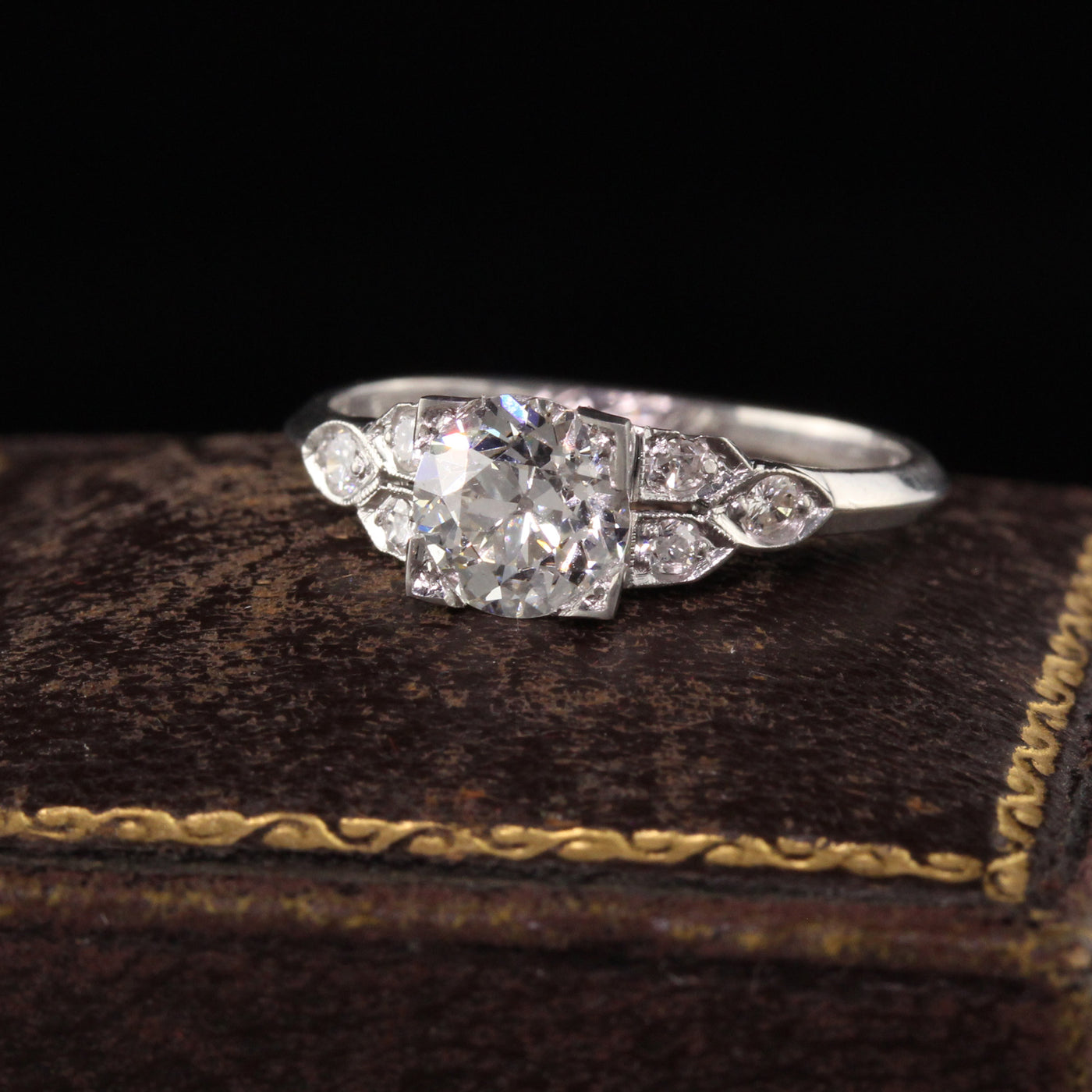 Antique Art Deco Platinum Old European Diamond Engagement Ring - GIA