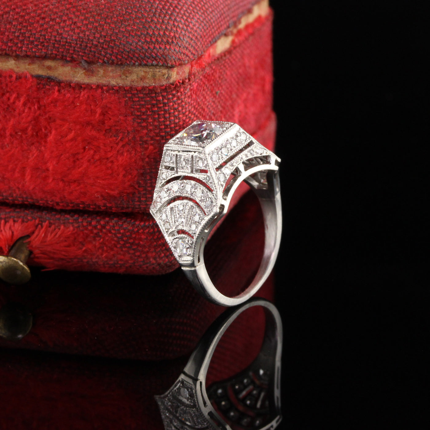 Antique Art Deco Platinum Diamond Egyptian Revival Engagement Ring