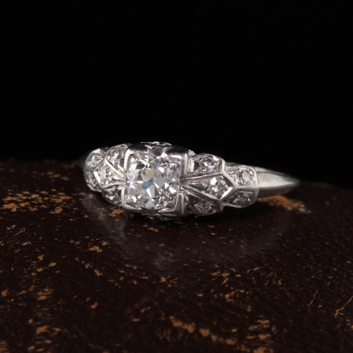 Antique Art Deco Platinum Diamond Old European Engagement Ring