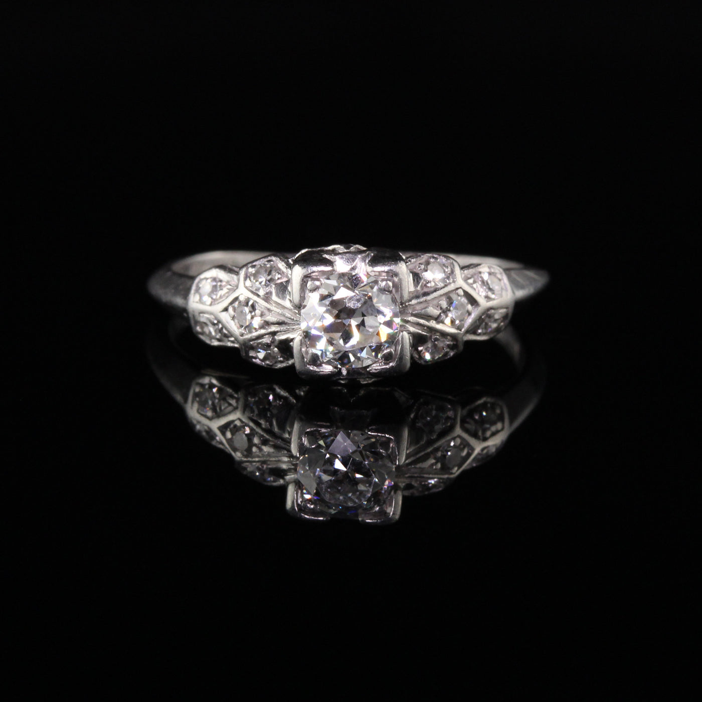 Antique Art Deco Platinum Diamond Old European Engagement Ring