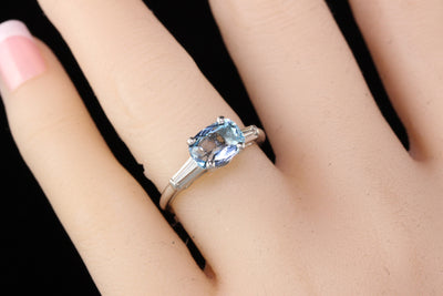 Antique Art Deco Platinum Diamond and Aquamarine Engagement Ring