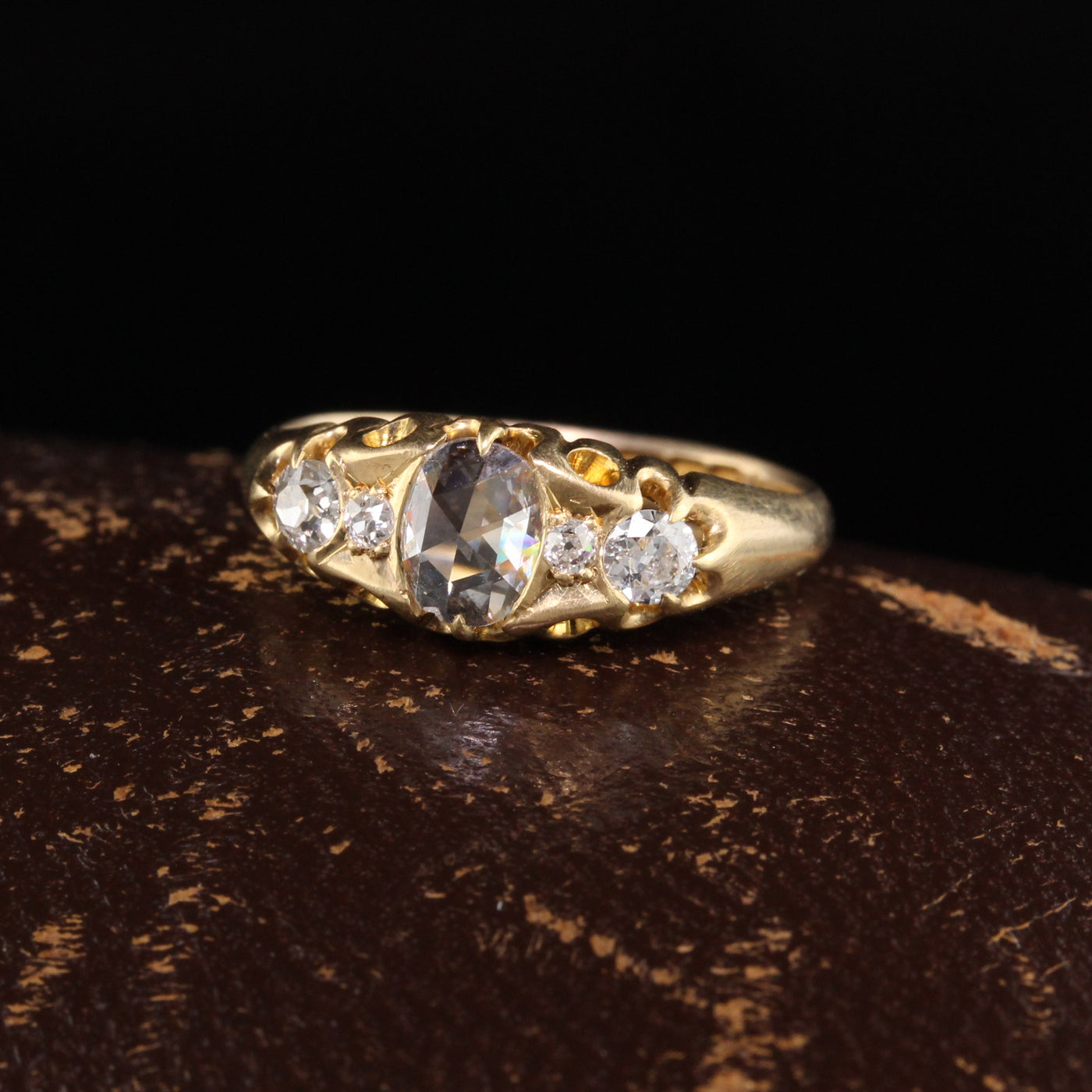 Antique Victorian English 18K Yellow Gold Rose Cut Diamond Engagement Ring