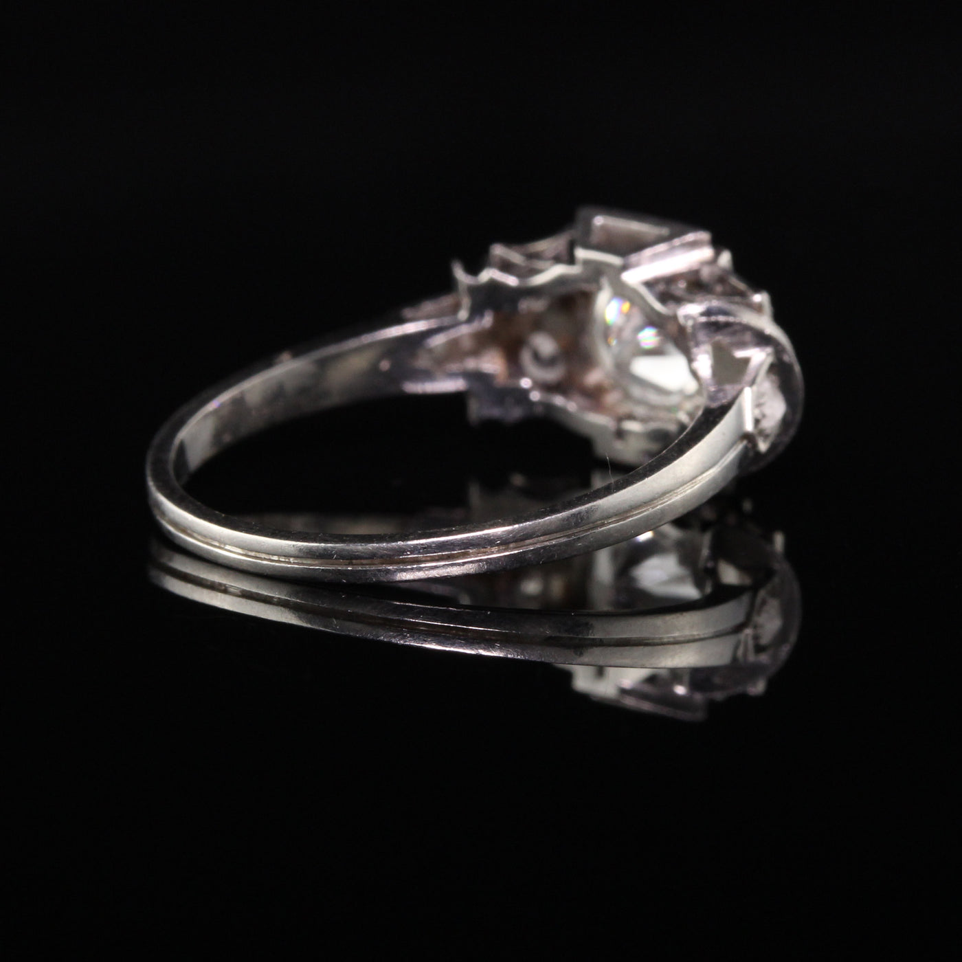 Antique Art Deco Platinum Old European Diamond Engagement Ring