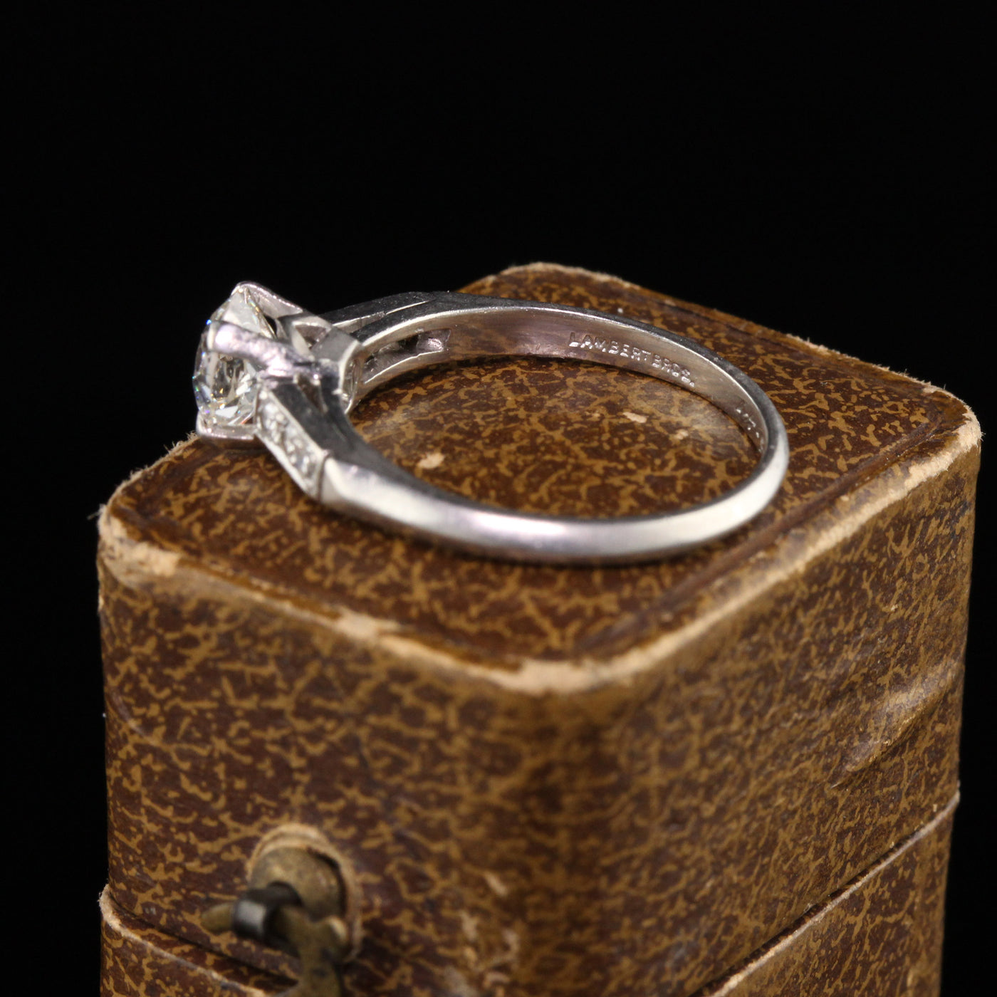 Antique Art Deco Lambert Bros Platinum Old Mine Diamond Engagement Ring