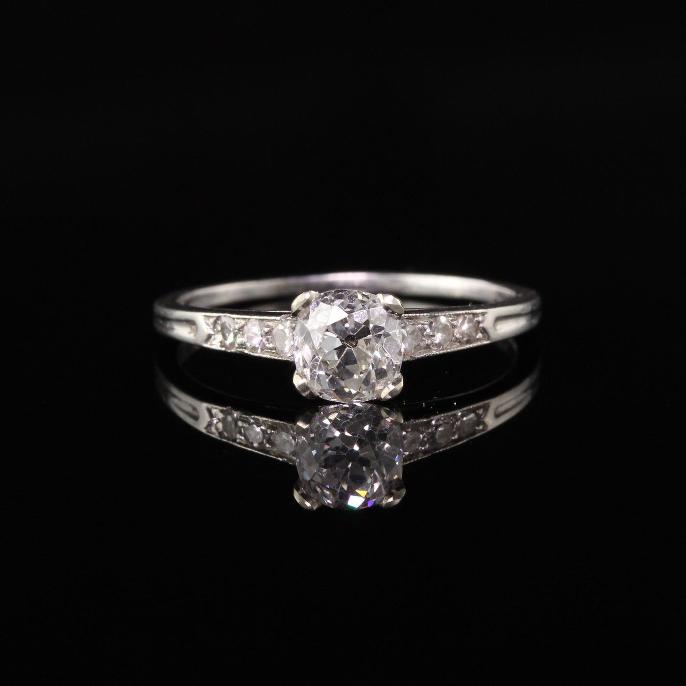 Antique Art Deco Tiffany and Co Platinum Old Mine Diamond Engagement Ring