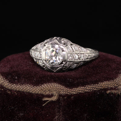 Antique Art Deco Platinum Old Mine Diamond Engagement Ring
