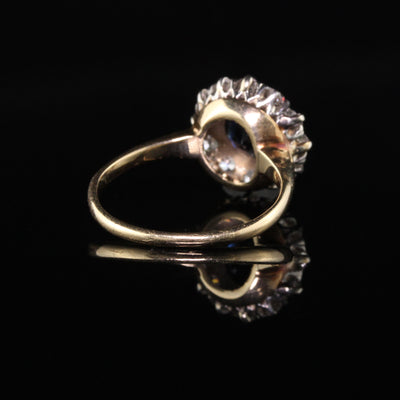 Antique Victorian 14K Yellow Gold Old Mine Cut Diamond Sapphire Engagement Ring