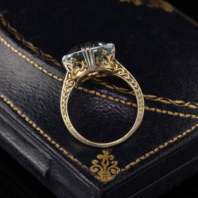 Antique Victorian 14K Yellow Gold Radiant Aquamarine Solitaire Engagement Ring