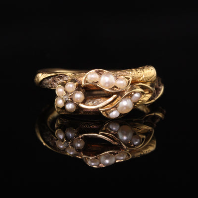 Antique Victorian 18K Yellow Gold Seed Pearl Mourning Ring