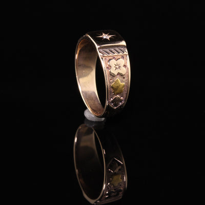 Antique Victorian 14K Rose Gold Engraved Diamond Band Ring