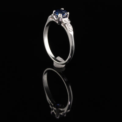 Antique Art Deco Platinum Diamond and Cushion Sapphire Engagement Ring