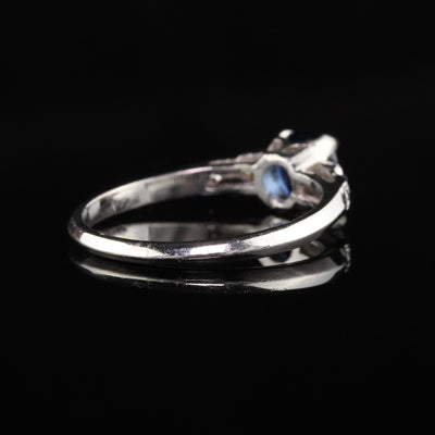 Antique Art Deco Platinum Diamond and Cushion Sapphire Engagement Ring