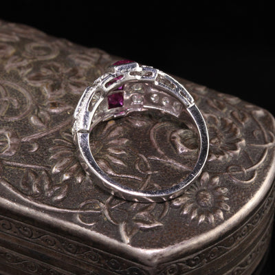 Antique Art Deco Platinum Diamond and French Cut Ruby Ring