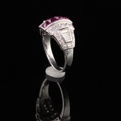 Antique Art Deco Platinum Diamond and French Cut Ruby Ring
