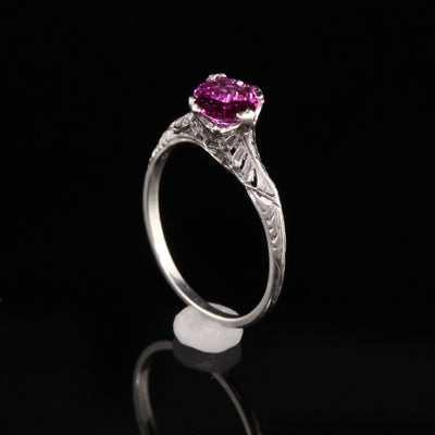 Antique Art Deco Platinum Oval Pink Sapphire Filigree Engagement Ring - AGL