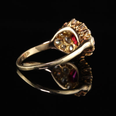 Antique Victorian 14K Yellow Gold Old European Diamond Ruby Ring