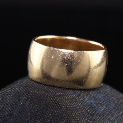 Antique Art Deco 14K Yellow Gold Art Carved Wide Wedding Band - Size 7 1/4