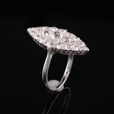 Antique Art Deco Platinum Old Mine Diamond Navette Shield Ring