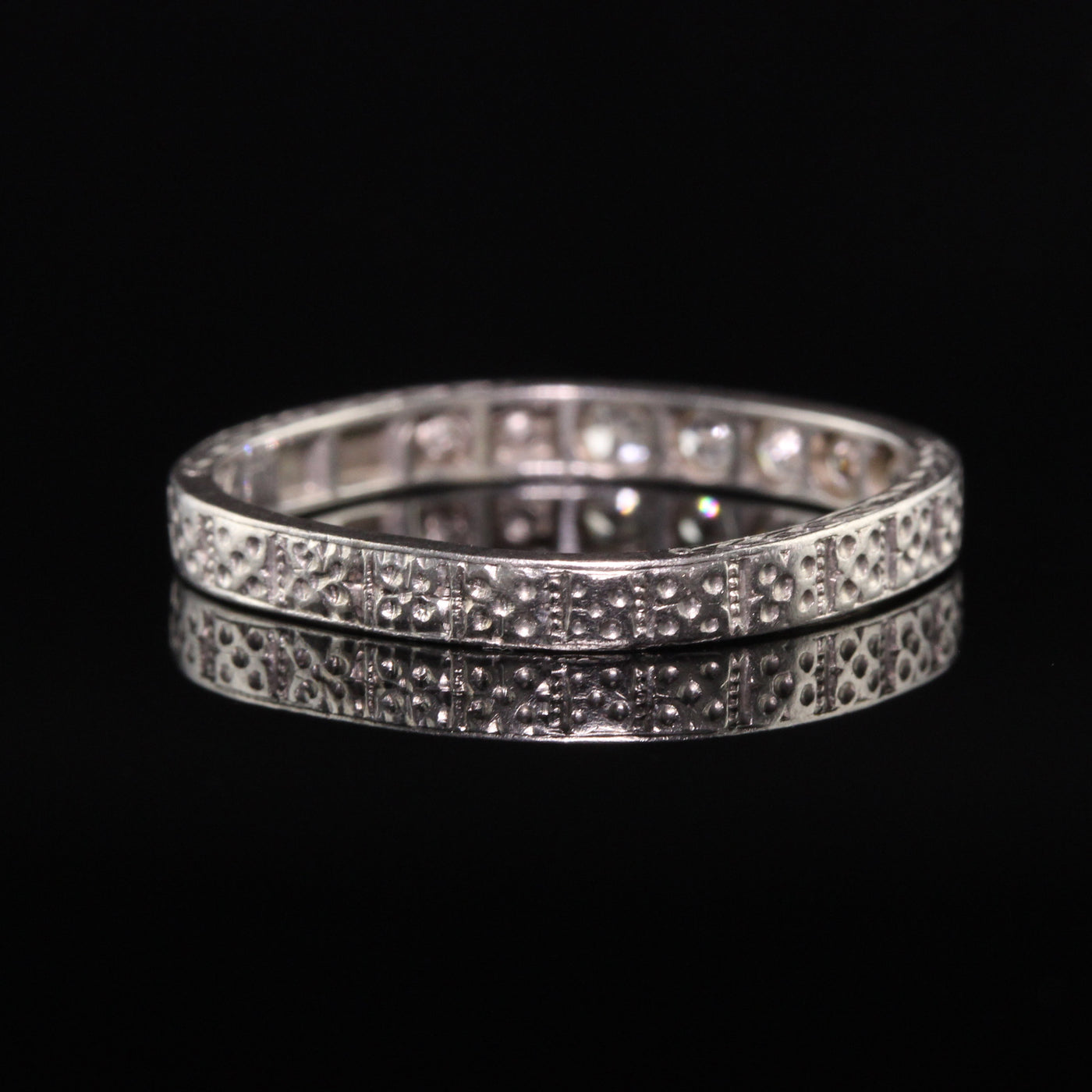 Antique Art Deco Platinum Five Diamond Engraved Wedding Band - Size 6 1/4