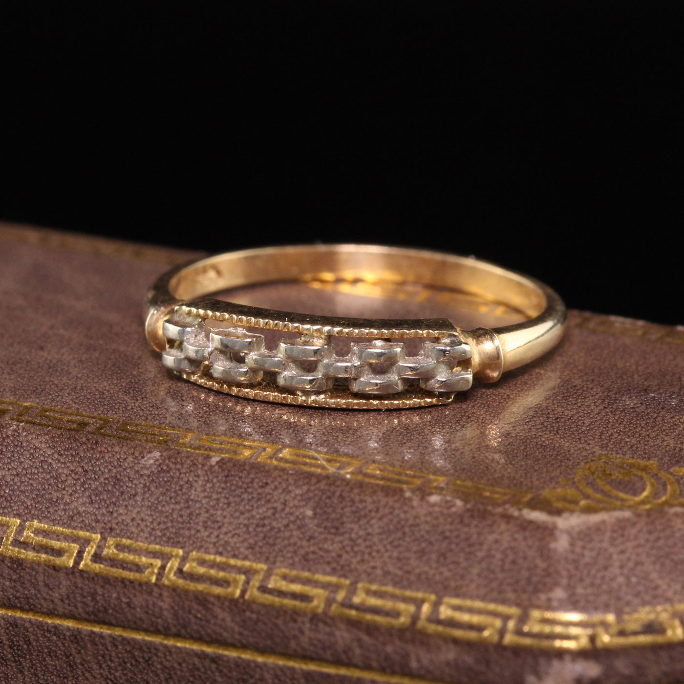 Antique Art Deco 14K Yellow Gold Two Tone Link Wedding Band