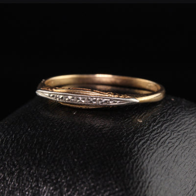 Antique Art Deco 14K Yellow Gold Two Tone Engraved Wedding Band - Size 6