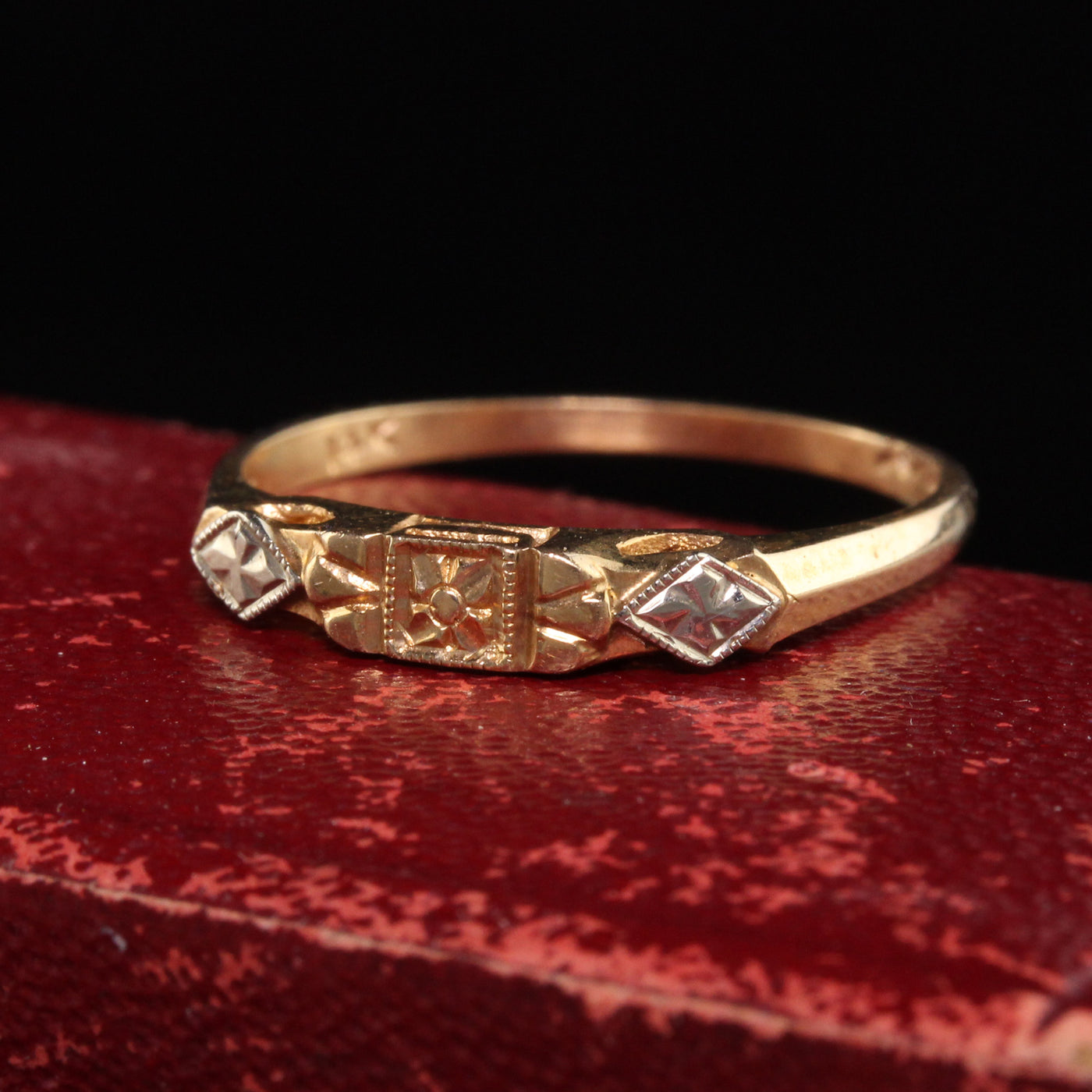 Antique Art Deco 14K Yellow Gold Two Tone Wedding Band - Size 6 1/4