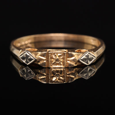 Antique Art Deco 14K Yellow Gold Two Tone Wedding Band - Size 6 1/4