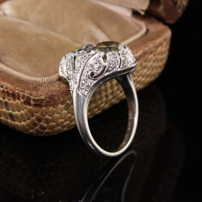 Antique Art Deco Platinum Fancy Colored Diamond Two Stone Toi et Moi Engagement Ring