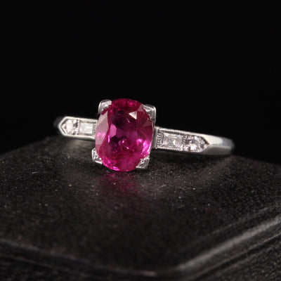 Antique Art Deco Platinum Ruby Diamond Engagement Ring