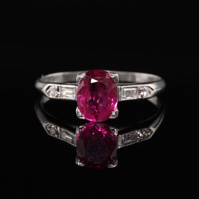 Antique Art Deco Platinum Ruby Diamond Engagement Ring