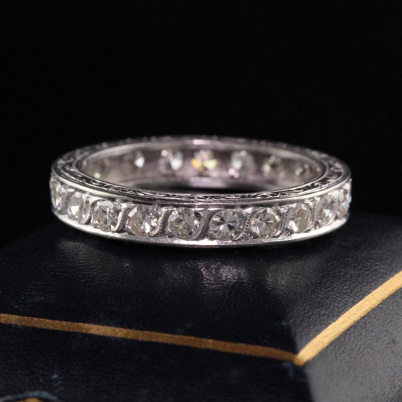 Antique Art Deco Platinum Diamond Engraved Eternity Band - Size 6 1/2