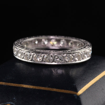 Antique Art Deco Platinum Diamond Engraved Eternity Band - Size 6 1/2