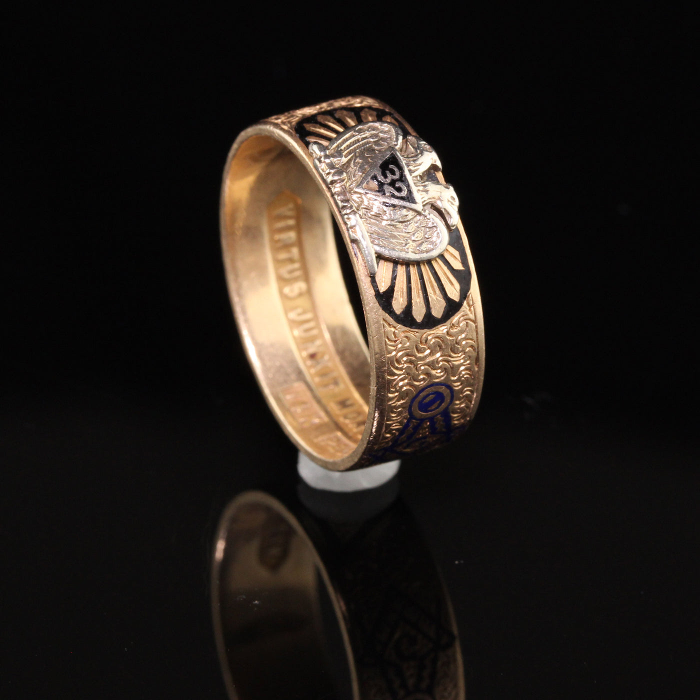Antique Art Deco 14K Yellow Gold Enamel Masonic Ring 32nd Degree - Size 10
