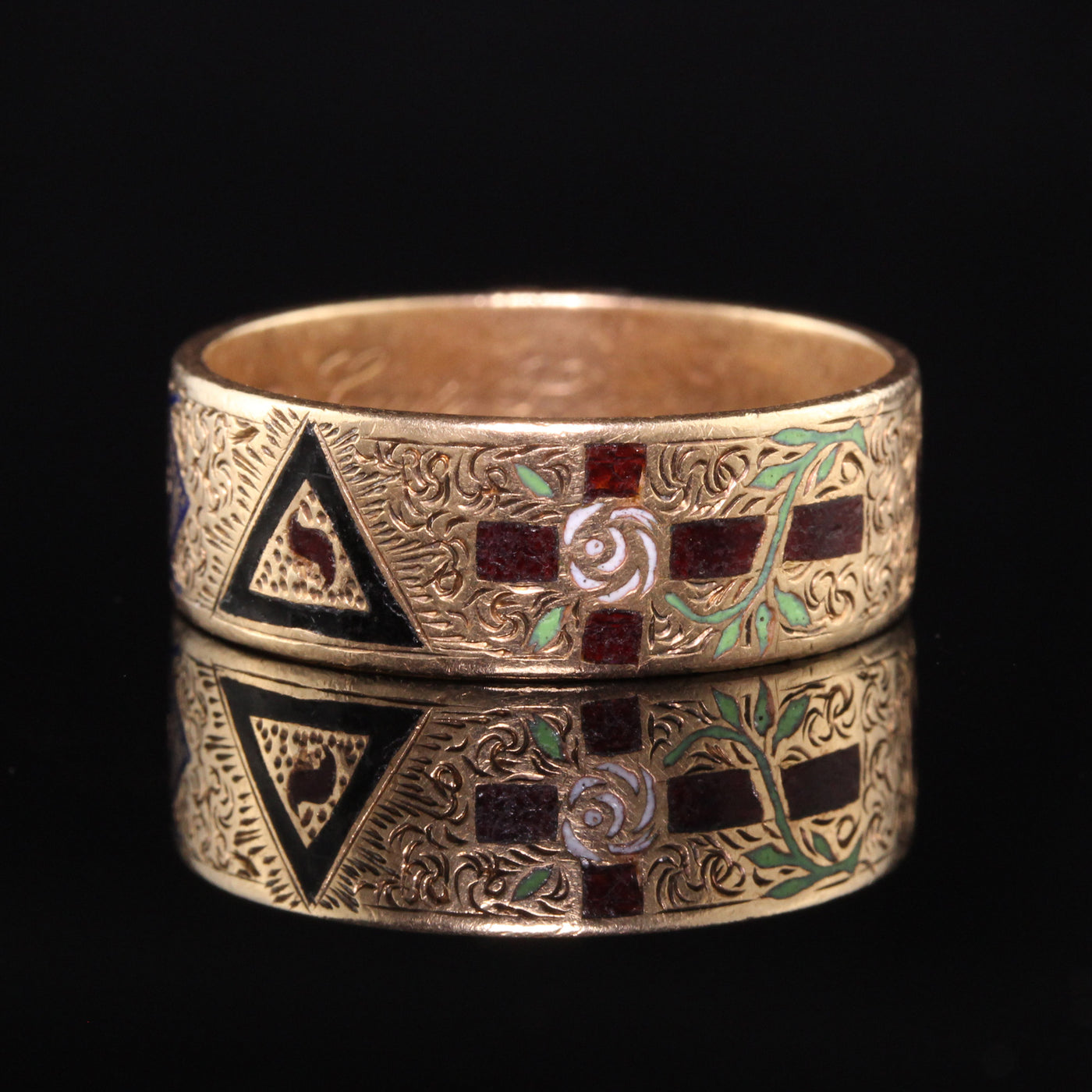 Antique Art Deco 14K Yellow Gold Enamel Masonic Ring 32nd Degree - Size 10