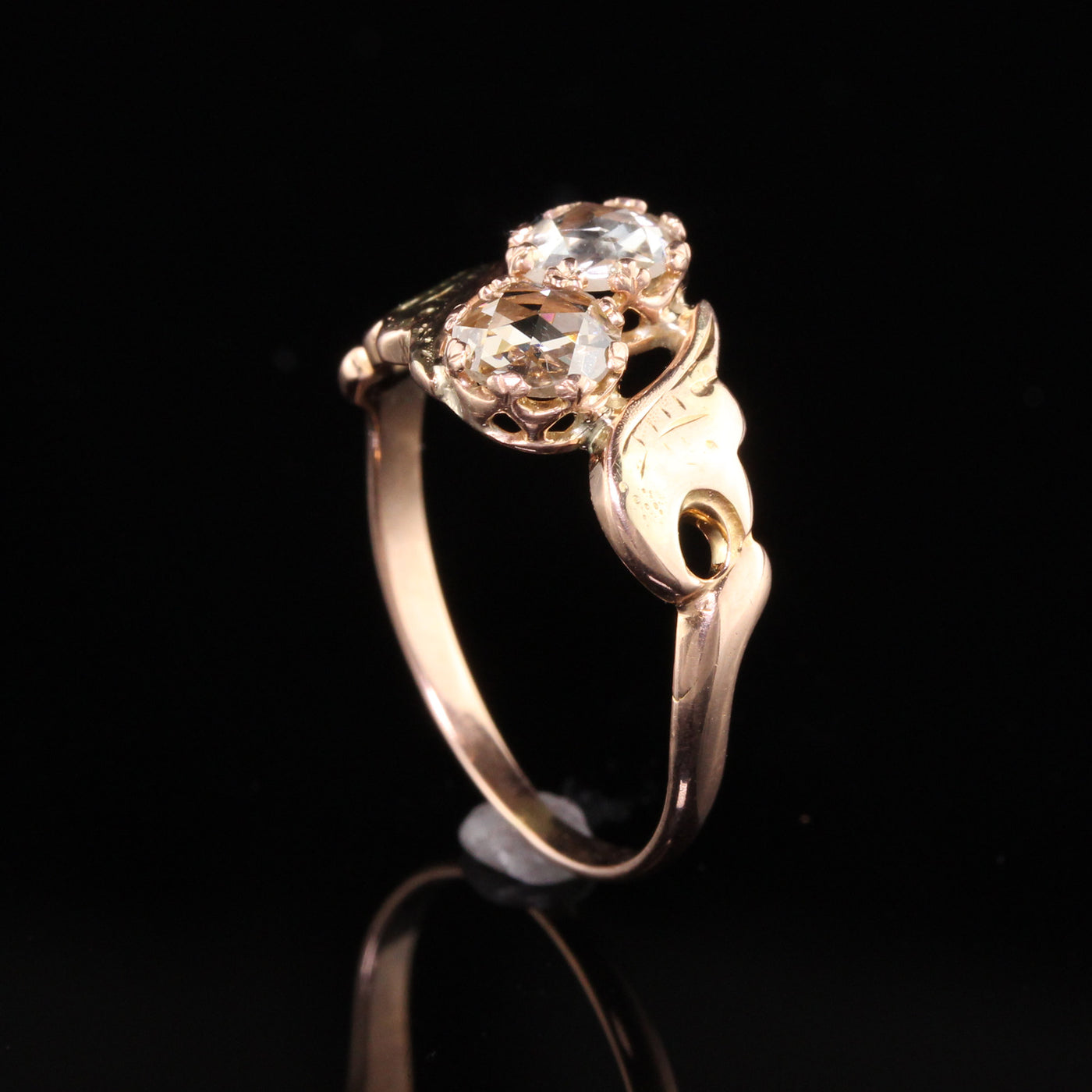 RESERVED - Antique Art Deco 18K Rose Gold Rose Cut Diamond Toi et Moi Ring
