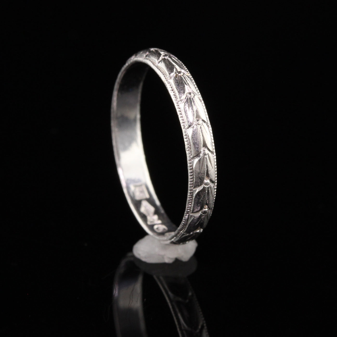 RESERVED - Layaway 1 of 2 - Antique Art Deco Platinum Engraved Pattern Wedding Band - Size 8