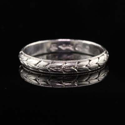 RESERVED - Layaway 1 of 2 - Antique Art Deco Platinum Engraved Pattern Wedding Band - Size 8