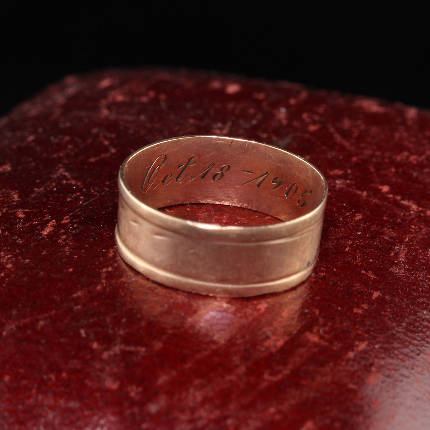 Antique Art Deco 10K Rose Gold Engraved Wedding Band - Size 3 1/4