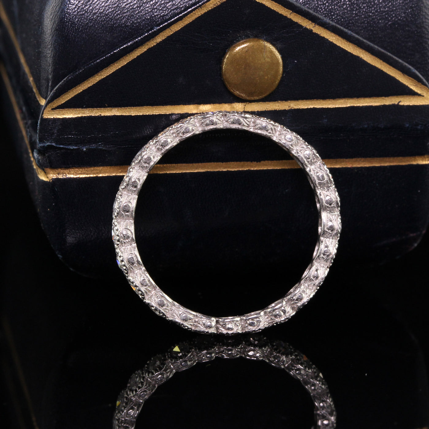 Antique Art Deco Platinum Single Cut Diamond Engraved Eternity Band - Size 7 1/2