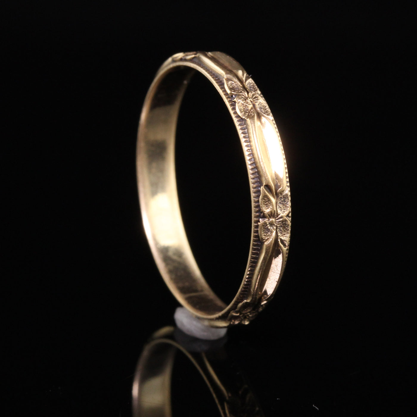 Antique Art Deco 14K Yellow Gold Engraved Wedding Band - Size 11
