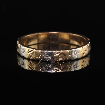 Antique Art Deco 14K/18K Yellow Gold Two Tone Engraved Wedding Band - Size 7