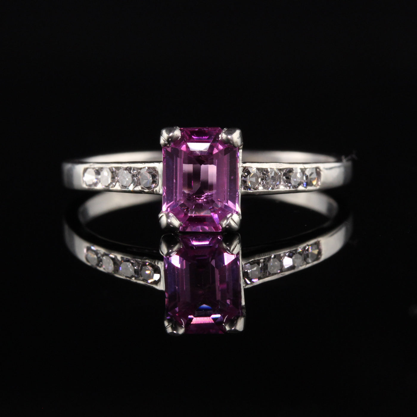 Antique Art Deco Platinum Pink Sapphire Diamond Engagement Ring