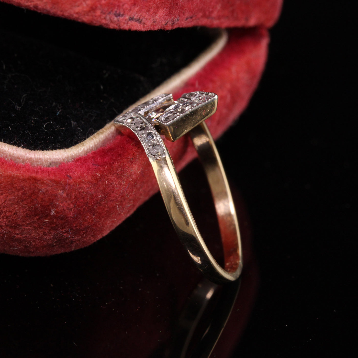 Antique Victorian 18K Yellow Gold Platinum Top Rose Cut Diamond Ring