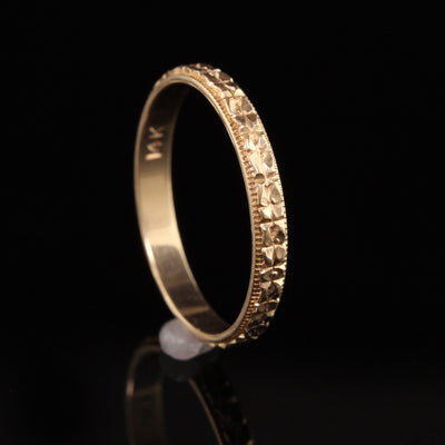 Antique Art Deco 14K Yellow Gold Engraved Wedding Band - Size 9