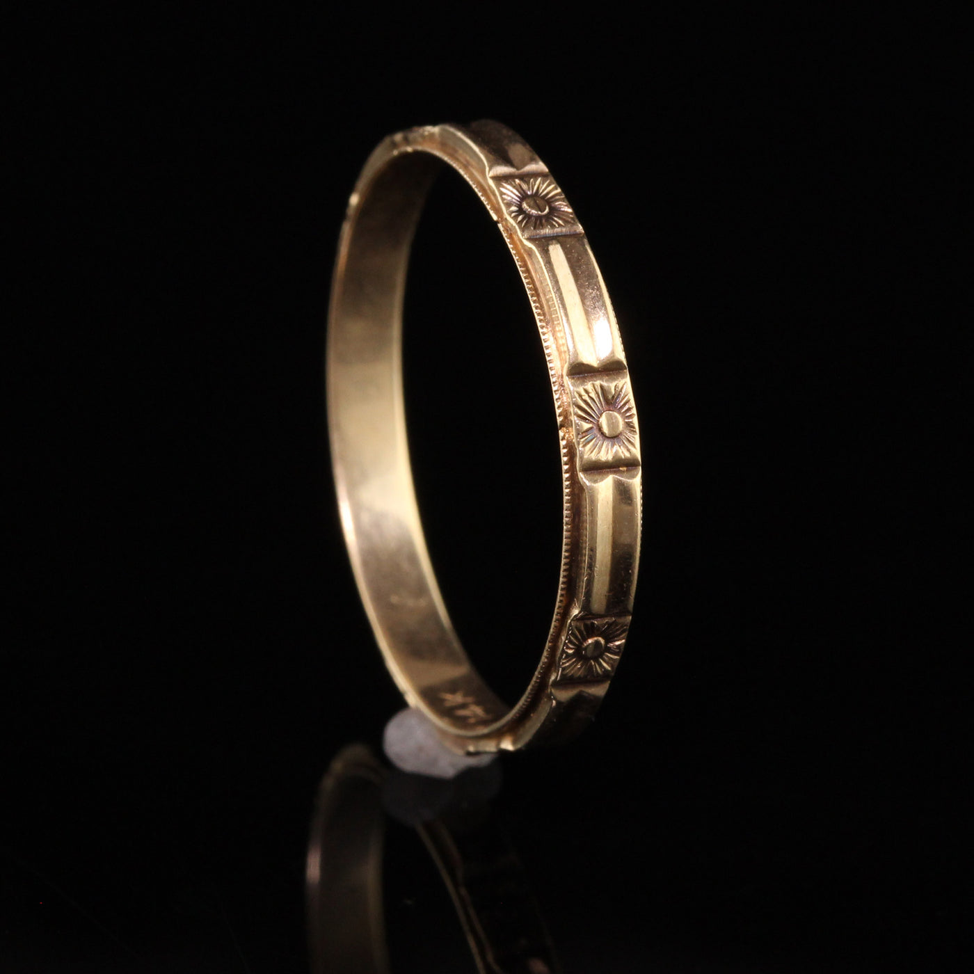 Antique Art Deco 14K Yellow Gold Engraved Wedding Band - Size 11 3/4