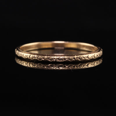 Antique Art Deco 14K Yellow Gold Engraved Wedding Band - Size 10 1/2