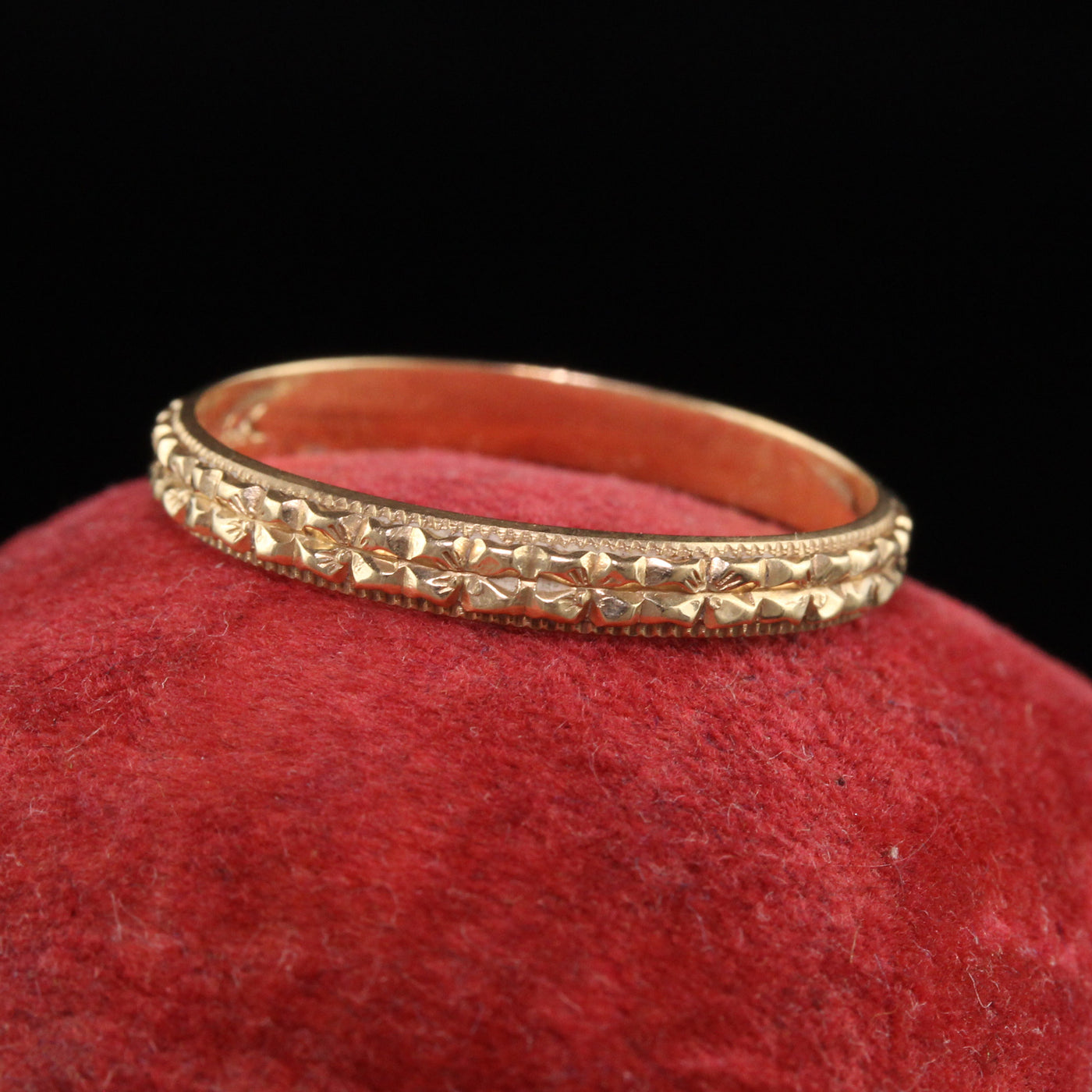 Antique Art Deco 14K Yellow Gold Engraved Wedding Band - Size 6 3/4